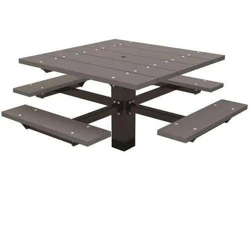 T-Table 4 ft. Gray In-Ground Mount Square Recycled Plastic Picnic Table Grey T-Table 4 ft. Gray In-Ground Mount Square Recycled Plastic Picnic Table Grey
