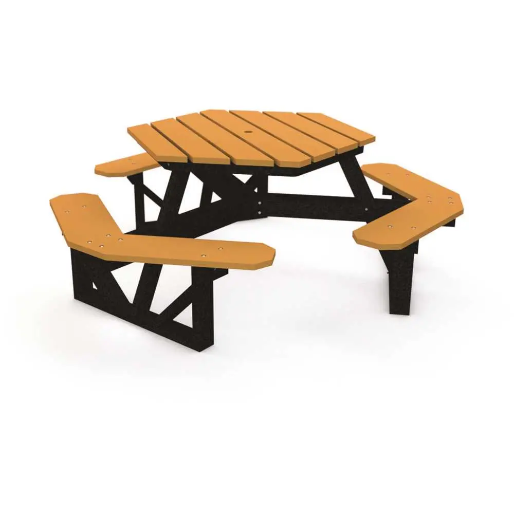 National Brand Alternative Hex 6 ft. Cedar Recycled Plastic Picnic Table Yellow/Gold 289-1070-1