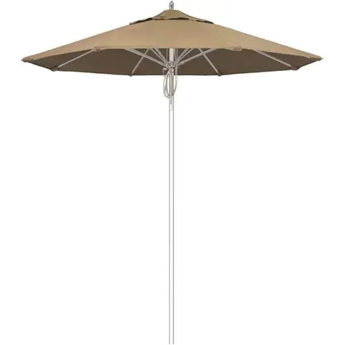 7.5 ft. Silver Aluminum Commercial Market Patio Umbrella Fiberglass Ribs and Pulley Lift in Heather Beige Sunbrella 7.5 ft. Silver Aluminum Commercial Market Patio Umbrella Fiberglass Ribs and Pulley Lift in Heather Beige Sunbrella