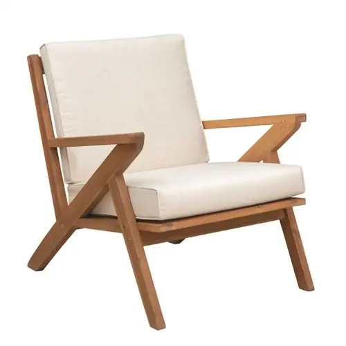 Oslo Stationary Solid Wood Outdoor Lounge Chair with Beige Cushion Natural