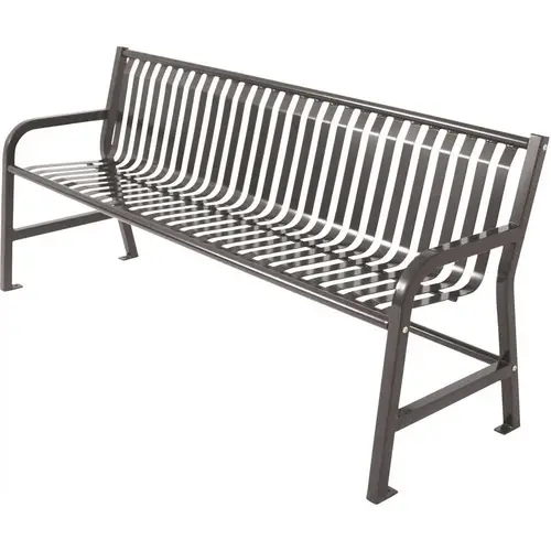 Plaza 4 ft. Dark Grey Steel Strap Bench with Back Plaza 4 ft. Dark Grey Steel Strap Bench with Back