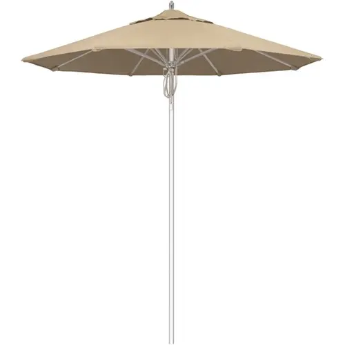 7.5 ft. Silver Aluminum Commercial Market Patio Umbrella Fiberglass Ribs and Pulley Lift in Antique Beige Sunbrella 7.5 ft. Silver Aluminum Commercial Market Patio Umbrella Fiberglass Ribs and Pulley Lift in Antique Beige Sunbrella