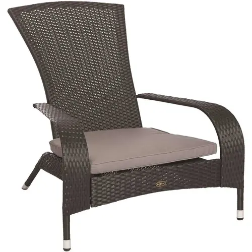 Coconino Black Wicker Plastic Adirondack Chair with Gray Cushion Rattan
