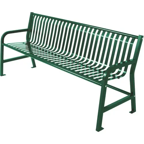 Plaza 6 ft. Green Steel Strap Bench with Back Plaza 6 ft. Green Steel Strap Bench with Back