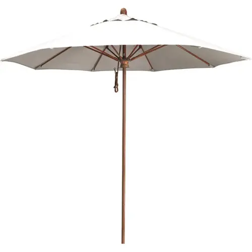 9 ft. Woodgrain Aluminum Commercial Market Patio Umbrella Fiberglass Ribs and Pulley Lift in Natural Sunbrella 9 ft. Woodgrain Aluminum Commercial Market Patio Umbrella Fiberglass Ribs and Pulley Lift in Natural Sunbrella