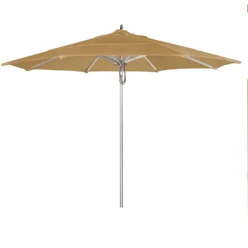 11 ft. Silver Aluminum Commercial Market Patio Umbrella with Pulley Lift in Linen Sesame Sunbrella 11 ft. Silver Aluminum Commercial Market Patio Umbrella with Pulley Lift in Linen Sesame Sunbrella