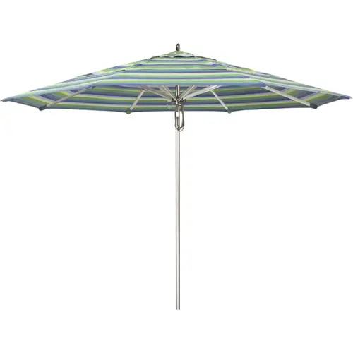 11 ft. Silver Aluminum Commercial Market Patio Umbrella with Pulley Lift in Seville Seaside Sunbrella 11 ft. Silver Aluminum Commercial Market Patio Umbrella with Pulley Lift in Seville Seaside Sunbrella