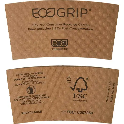 Ecogrip Renewable Resource Kraft Compostable/Recyclable Cup Sleeve - pack of 1300 Ecogrip Renewable Resource Kraft Compostable/Recyclable Cup Sleeve - pack of 1300
