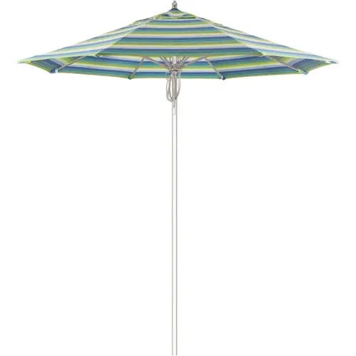 7.5 ft. Silver Aluminum Commercial Market Patio Umbrella Fiberglass Ribs and Pulley Lift in Seville Seaside Sunbrella 7.5 ft. Silver Aluminum Commercial Market Patio Umbrella Fiberglass Ribs and Pulley Lift in Seville Seaside Sunbrella