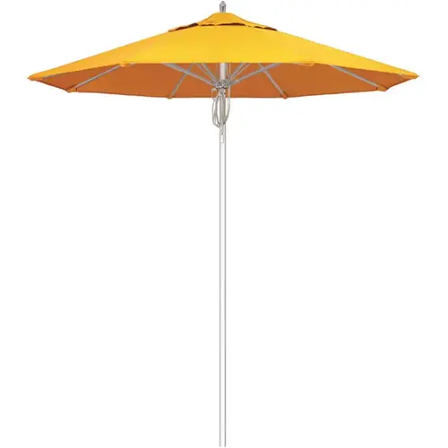 7.5 ft. Silver Aluminum Commercial Market Patio Umbrella Fiberglass Ribs and Pulley Lift in Sunflower Yellow Sunbrella 7.5 ft. Silver Aluminum Commercial Market Patio Umbrella Fiberglass Ribs and Pulley Lift in Sunflower Yellow Sunbrella