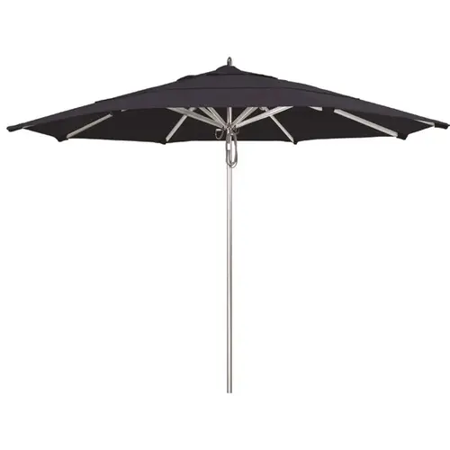 11 ft. Silver Aluminum Commercial Market Patio Umbrella with Pulley Lift in Navy Sunbrella