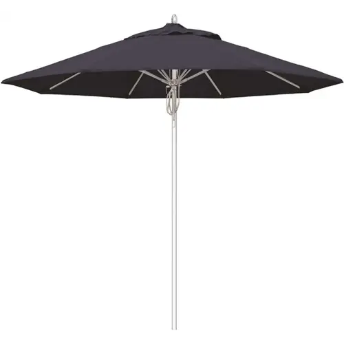 9 ft. Silver Aluminum Commercial Fiberglass Ribs Market Patio Umbrella and Pulley Lift in Spectrum Indigo Sunbrella