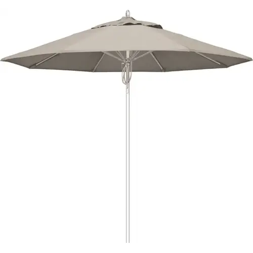 9 ft. Silver Aluminum Commercial Market Patio Umbrella Fiberglass Ribs and Pulley Lift in Granite Sunbrella