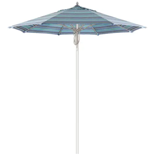 7.5 ft. Silver Aluminum Commercial Market Patio Umbrella Fiberglass Ribs and Pulley Lift in Dolce Oasis Sunbrella 7.5 ft. Silver Aluminum Commercial Market Patio Umbrella Fiberglass Ribs and Pulley Lift in Dolce Oasis Sunbrella