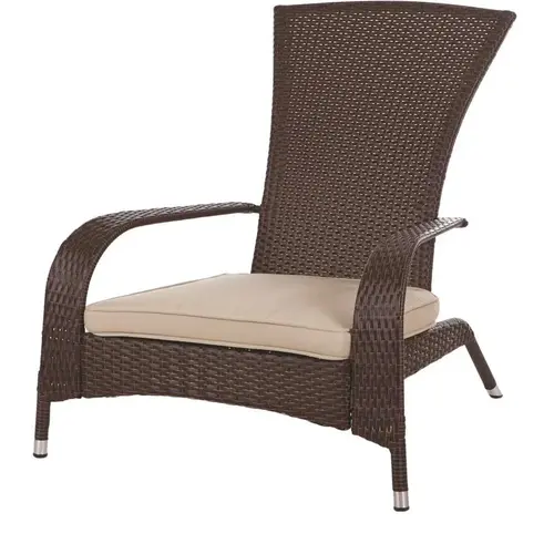 Coconino All-Weather Stationary Wicker Patio Adirondack Lounge Chair with Beige Cushion Mocha