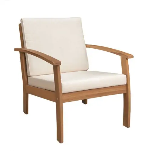 Lio Natural Stain Solid Wood Outdoor Lounge Chair with Beige Cushions Lio Natural Stain Solid Wood Outdoor Lounge Chair with Beige Cushions