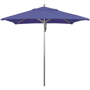 California Umbrella 194061507483 7.5 ft. Square Silver Aluminum Commercial Market Patio Umbrella with Pulley Lift in Pacific Blue Sunbrella