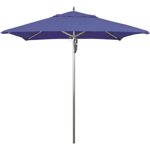 7.5 ft. Square Silver Aluminum Commercial Market Patio Umbrella with Pulley Lift in Pacific Blue Sunbrella