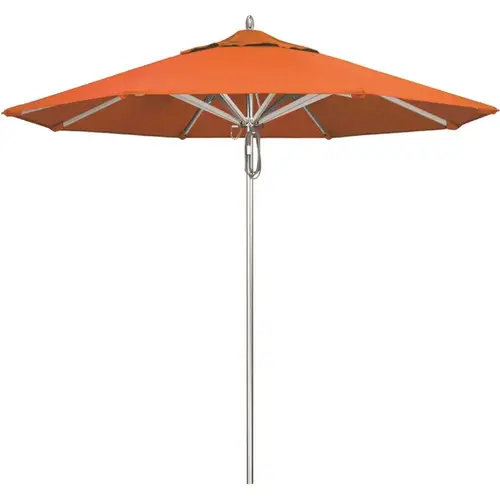 9 ft. Silver Aluminum Commercial Market Patio Umbrella with Pulley Lift in Tuscan Sunbrella