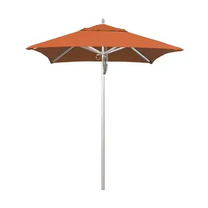 California Umbrella 194061507957 6 ft. Silver Aluminum Commercial Market Patio Umbrella with Pulley Lift in Tuscan Sunbrella