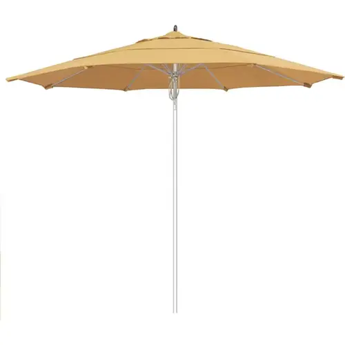 11 ft. Silver Aluminum Commercial Market Patio Umbrella Fiberglass Ribs and Pulley Lift in Wheat Sunbrella