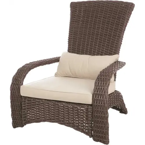 Deluxe Coconino All-Weather Stationary Wicker Patio Adirondack Outdoor Lounge Chair with Beige Cushion Mocha
