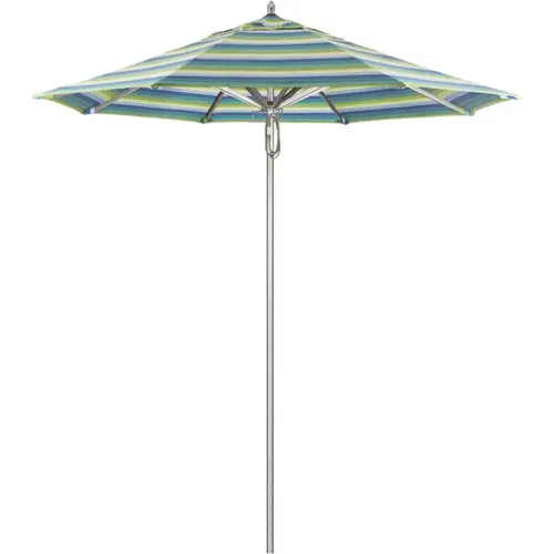7.5 ft. Silver Aluminum Commercial Market Patio Umbrella with Pulley Lift in Seville Seaside Sunbrella