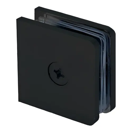 Traditional Fixed Panel Clamp, Brass Material, 1-3/4" Height, 1-3/4" Width, 3/8" to 1/2" Glazing Thickness, Matte Black Finish