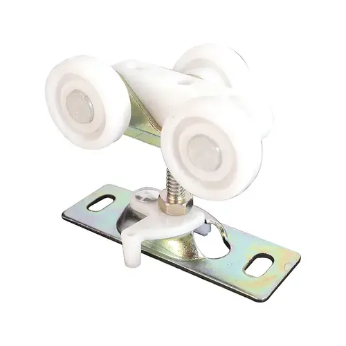 Bi-Fold Door Roller, Tricycle Design, 1" Nylon Roller Diameter With White Finish, Top Centered Mount, Steel Threaded Rod, Dichromate Rod Finish Bi-Fold Door Roller, Tricycle Design, 1" Nylon Roller Diameter With White Finish, Top Centered Mount, Steel Threaded Rod, Dichromate Rod Finish