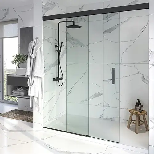 TideWater Series Soft-Stop Sliding Shower Door Kit for 3/8" Glass - Matte Black