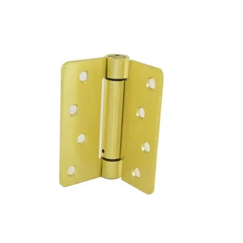 4" x 4" 1/4" Radius Corner Steel Full Mortise Residential Spring Hinge, # 118660 Satin Brass Finish 4" x 4" 1/4" Radius Corner Steel Full Mortise Residential Spring Hinge, # 118660 Satin Brass Finish