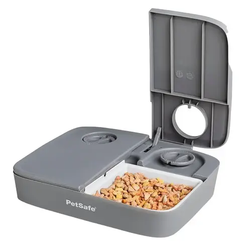 Automatic Two Meal Pet Feeder, One-Size, 2-Compartment, Plastic, Gray