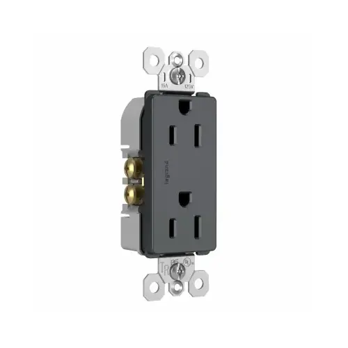 radiant Duplex Outlet, 2 -Pole, 15 A, 125 V, Back, Side Wiring, NEMA: 5-15R, Graphite radiant Duplex Outlet, 2 -Pole, 15 A, 125 V, Back, Side Wiring, NEMA: 5-15R, Graphite