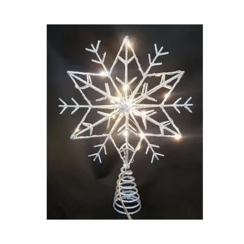 Lighted Snowflake Tree Topper, 20 Warm White LED Lights, Timer/Battery Operated, 12 In. Lighted Snowflake Tree Topper, 20 Warm White LED Lights, Timer/Battery Operated, 12 In.