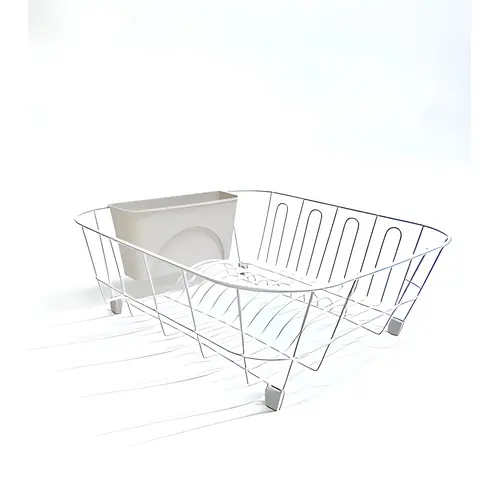 Dish Drainer, Steel Material, Pe Coated, 14.1" Length, 12.4" Width, 5.1" Height, White Finish