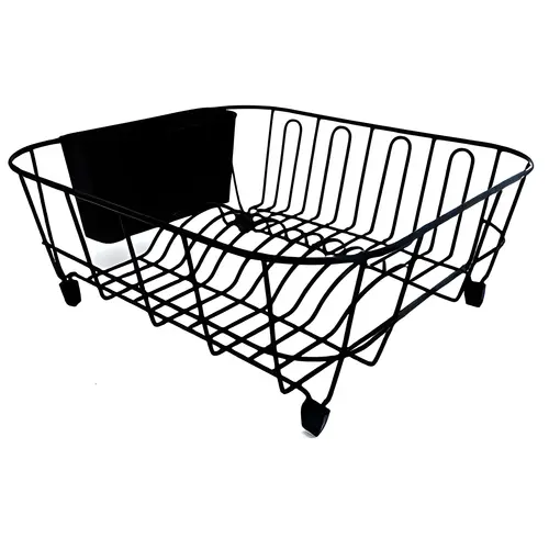 Dish Drainer, Steel Material, Pe Coated Finish, 14.1" Length, 12.4" Width, 5.1" Height, Black Finish, Kitchen Accessory