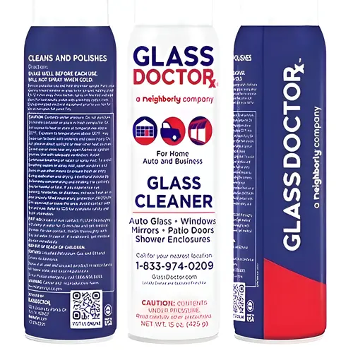 Brixwell Glass Doctor 15 oz Foam Cleaner Private Label Case of 12 Cans Ammonia Free and Streak Free with Aerosol Packaging and Printed Label Design