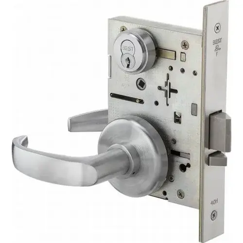 Mortise Lock 7 Pin Classroom 14 Lever with H Rose Right Hand Satin Chrome Finish Mortise Lock 7 Pin Classroom 14 Lever with H Rose Right Hand Satin Chrome Finish