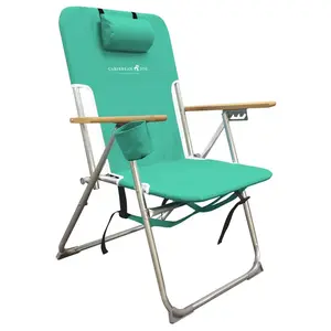 Caribbean Joe CJ-7779-XCP4 Beach Chair, 25 in W, 23 in D, 35-1/2 in H, Aluminum/Steel Frame, Polyester Seat - pack of 4