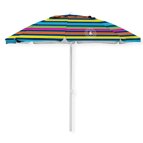 Beach Umbrella, 7 ft L Canopy, Steel Frame, Polyester Fabric, Multi-Color Fabric