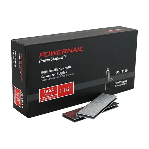 PowerStaples PS18150 Fine Wire Staple, 1/4 in W Crown, 1-1/2 in L Leg, 18 ga, Carbon Steel - pack of 5000 PowerStaples PS18150 Fine Wire Staple, 1/4 in W Crown, 1-1/2 in L Leg, 18 ga, Carbon Steel - pack of 5000