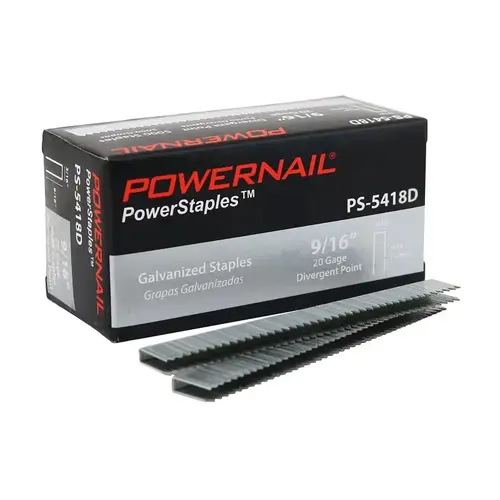 PowerStaples 5400 Series PS5418D Fine Wire Staple, 3/16 in W Crown, 9/16 in L Leg, 20 ga, Carbon Steel, 5000/PK - pack of 5000 PowerStaples 5400 Series PS5418D Fine Wire Staple, 3/16 in W Crown, 9/16 in L Leg, 20 ga, Carbon Steel, 5000/PK - pack of 5000