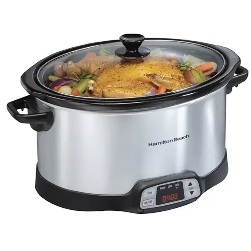 Programmable Countdown Slow Cooker, 8 qt Capacity, 120 V, 375 W, Touch Pad Control, Stoneware Black/Silver