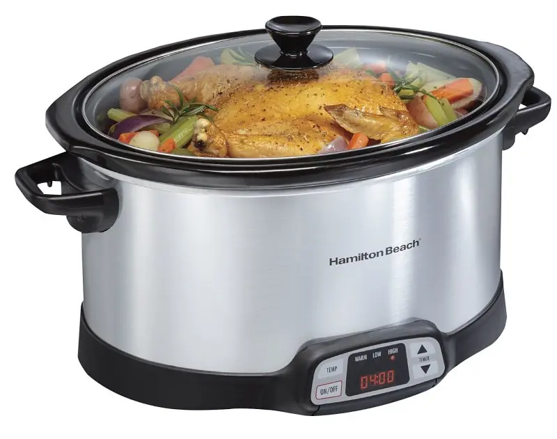 HAMILTON BEACH Programmable Countdown Slow Cooker 8 qt Capacity 120 V 375 W Touch Pad Control Stoneware Black/Silver 33480
