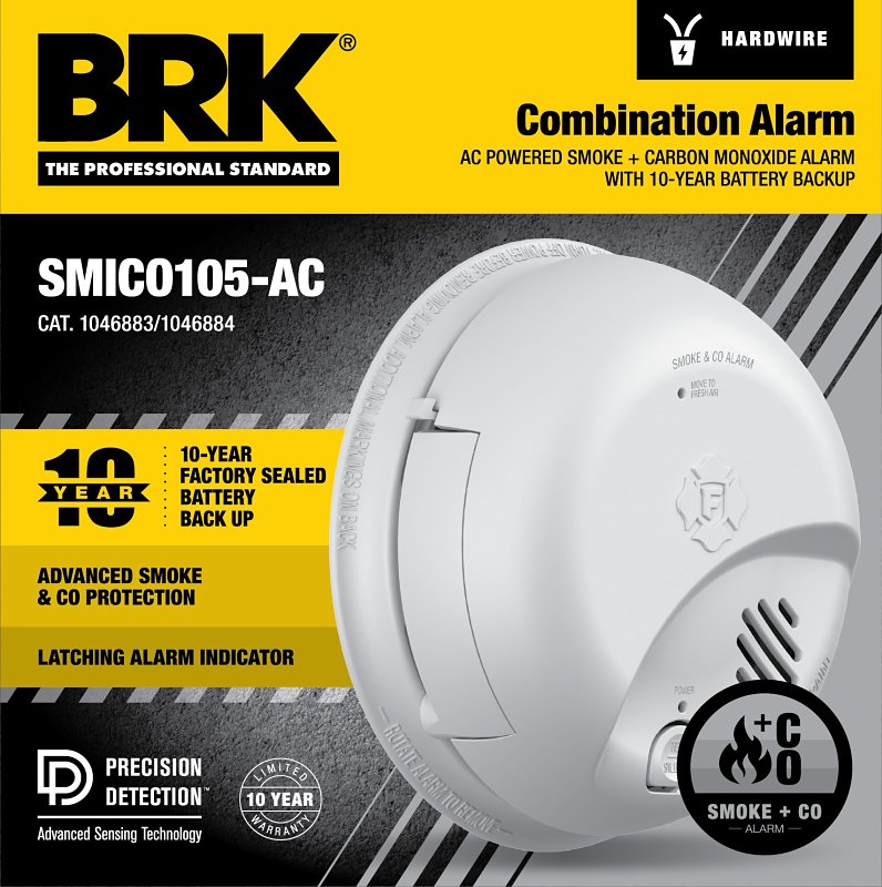 BRK 1046884 Hardwired Smoke & Carbon Monoxide Alarm, 10-Year Battery Backup