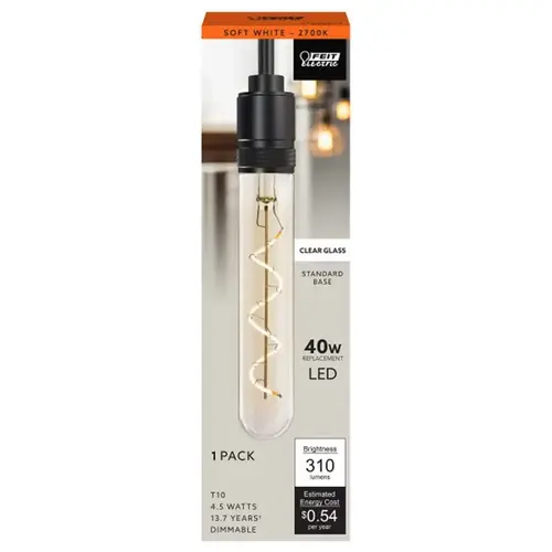 Filament LED Bulb T10 E26 (Medium) Soft White 40 Watt Equivalence Clear Filament LED Bulb T10 E26 (Medium) Soft White 40 Watt Equivalence Clear