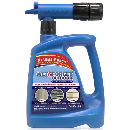 Mold And Mildew Stain Remover Xtreme Reach, 48 Fl. Oz. Container Size, Hose-End Sprayer Packaging, Outdoor Application