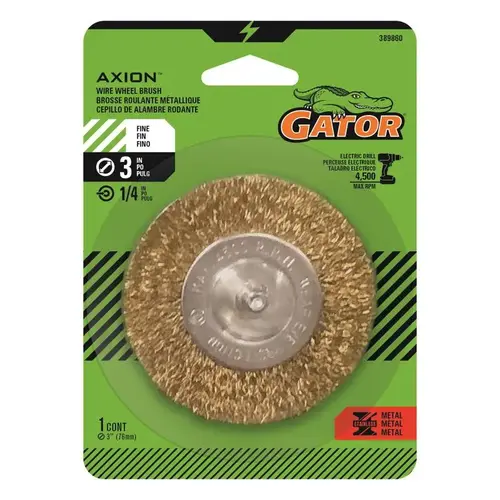 Wire Wheel Brush 3" Fine Crimped Brass Coated Steel 4500 rpm Wire Wheel Brush 3" Fine Crimped Brass Coated Steel 4500 rpm