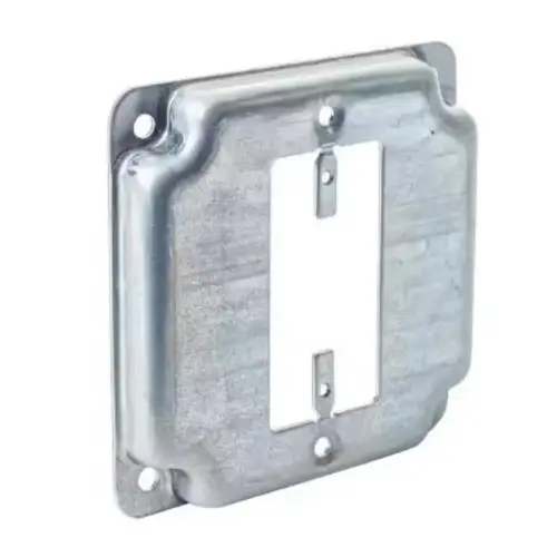 Box Cover with GFCI Opening, 1/2 in L, 4 in W, Square, 1-Gang, Steel, Silver, Galvanized Box Cover with GFCI Opening, 1/2 in L, 4 in W, Square, 1-Gang, Steel, Silver, Galvanized