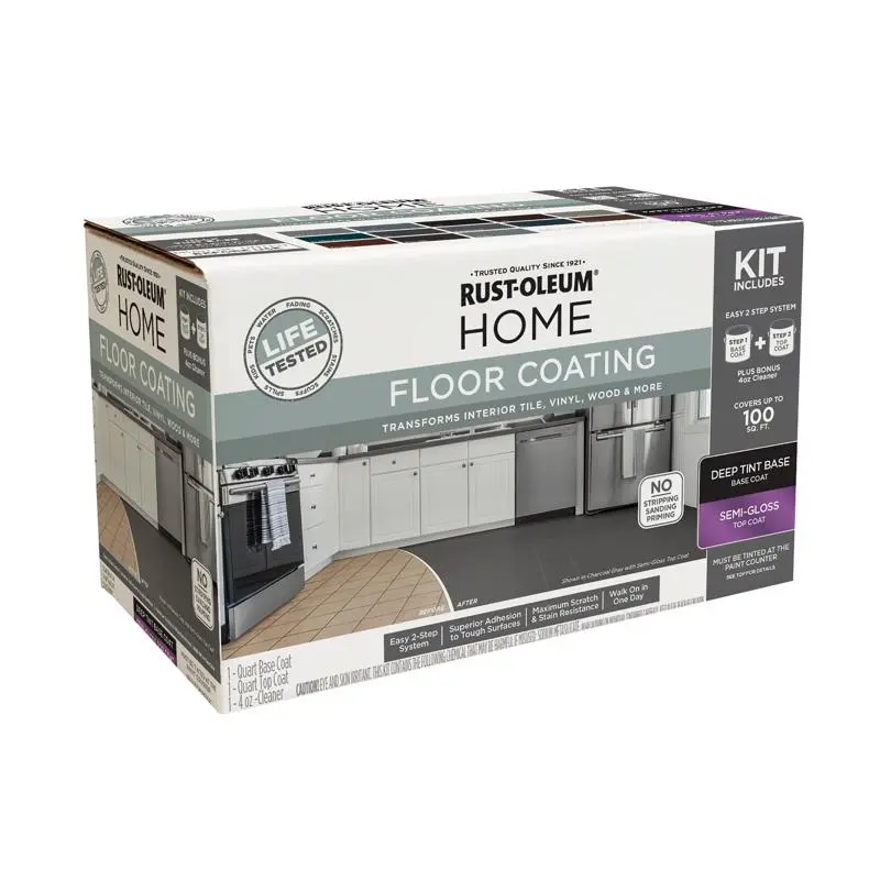 Rust-Oleum HOME All In-one Floor Coating 2-Step Kit Semi-Gloss Deep Base + Top Coat 1 Qt. Each 360101 Rust-Oleum HOME All In-one Floor Coating 2-Step Kit Semi-Gloss Deep Base + Top Coat 1 Qt. Each 360101